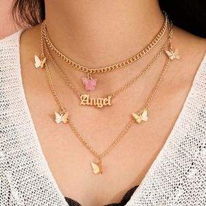 New Layered Butterflies Gold Tone Necklace